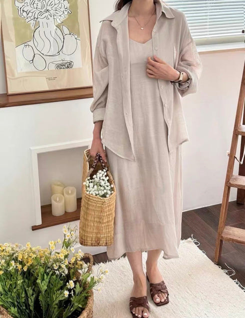 Women Two Piece Set of Sleeves Long A-line Dresses with Shirts